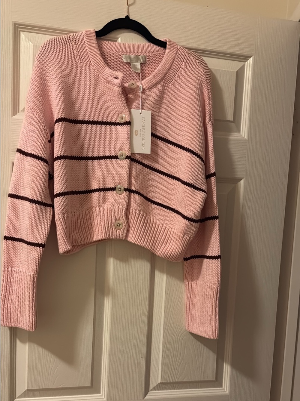 Caroline Constas Pink Striped Knit Cardigan Size 4 NWT